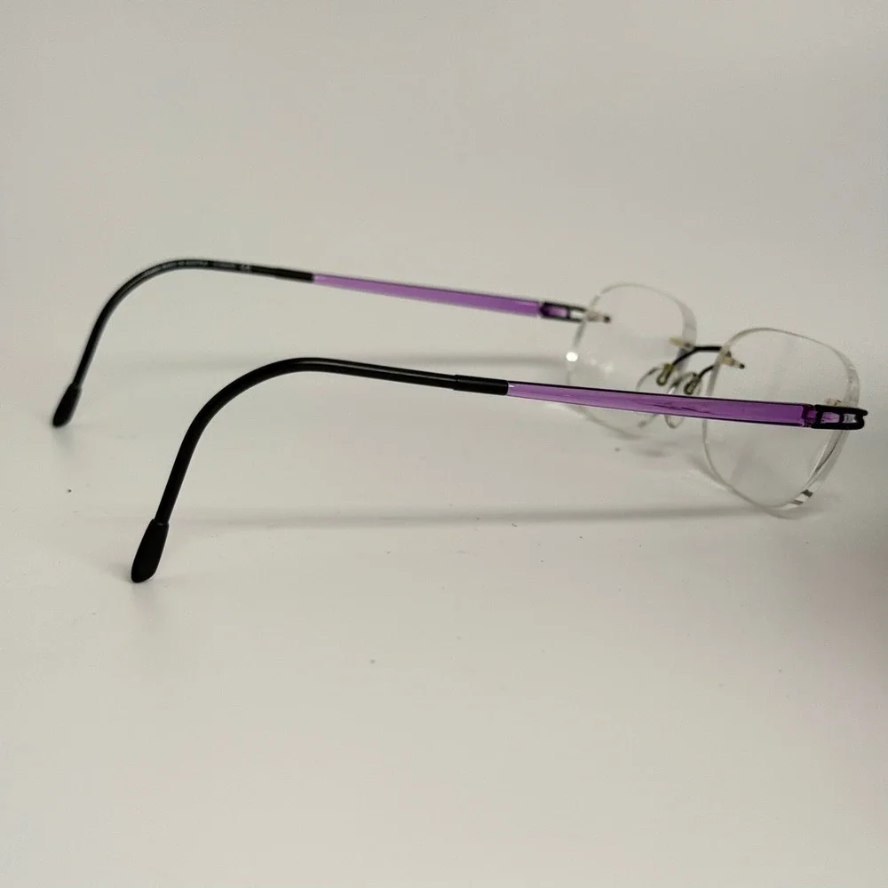 Silhouette Rimless Eyeglasses Black Purple Rectangular Frame Made in Austria
